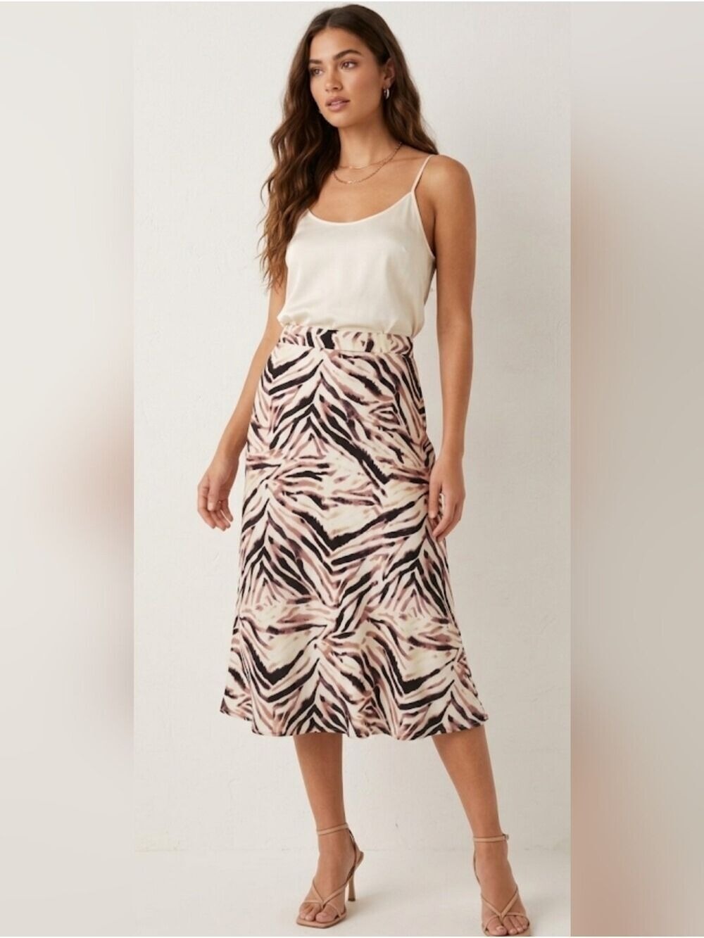 Kendall & Kylie Abstract Animal Print Satin Midi Skirt Boho Chic Size Sml